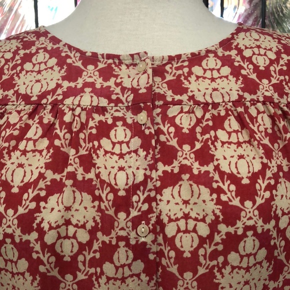 Ann Taylor LOFT Pink Ivory Damask Floral Long Sleeve Button Front Blouse - Picture 3 of 8